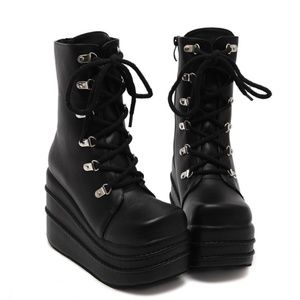 Lace Up Square Toe Gothic High Platform Wedge Boot